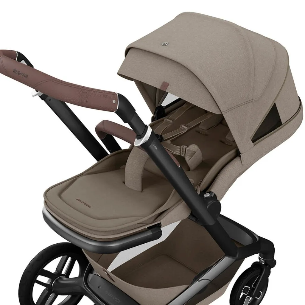 MAXI COSI FAME 9 Piece Travel System with Pebble 360 Pro2 Car Seat and FamilyFix 360 Pro ISOFIX Car Seat Base - Twillic Truffle (Black Wheels)