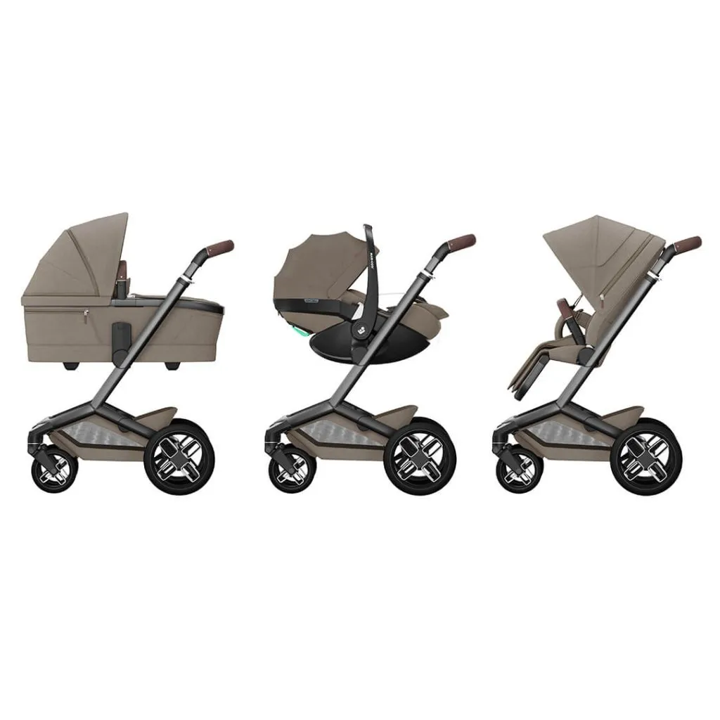 MAXI COSI FAME 9 Piece Travel System with Pebble 360 Pro2 Car Seat and FamilyFix 360 Pro ISOFIX Car Seat Base - Twillic Truffle (Black Wheels)