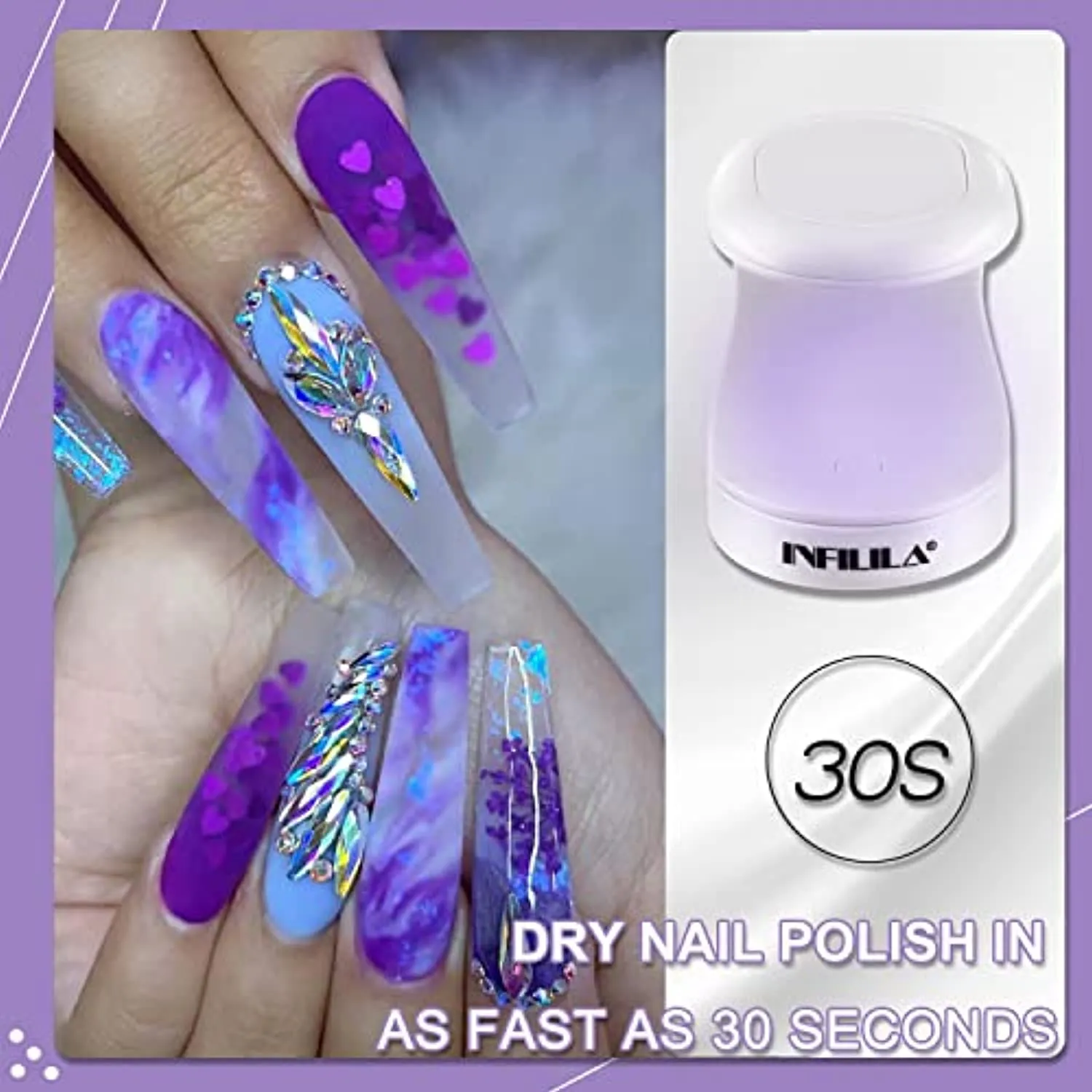 Mini Nail Lamp INFILILA UV Light for Nails Mini 180°Opening Design USB Nail Dryer Portable UV LED Nail Lamp Curing All Gels 16W Quick-Drying UV Nail Lamp for Single Finger