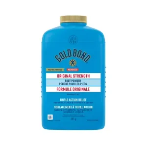 NEW Gold Bond Medicated Original Strength Foot Powder, 283g Bottle, Moisture Absorbing, Cooling Powder for Odour Control and Temporary Relief of Pain and Itching Due to Minor Skin Irritations on the Feet, 283g