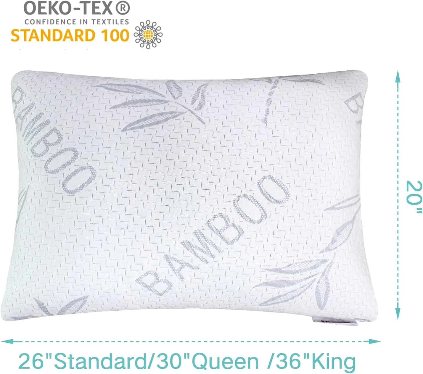 New JJDANFILL Rayon Derived from Bamboo Pillow Standard Size - Machine Washable Bed Pillow for Sleeping for Back, Stomach and Side Sleeper - Firm Shredded Memory Foam Pillow 20 * 26in