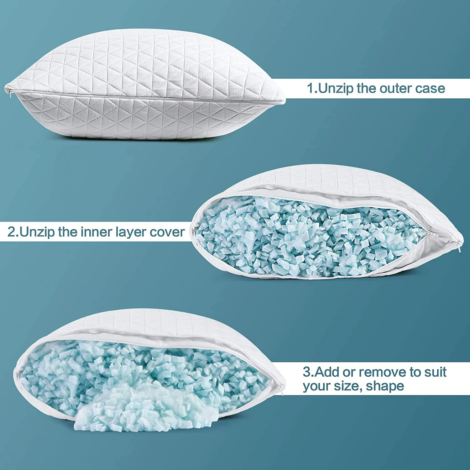 New no box! Comes in plastic packaging! WARM HARBOR Adjustable Pure Cotton Fabric Hotel Quality Shredded Memory Foam Bed Pillow for Side and Back Sleepers   Bamboo Breathable Cooling Cover-King Size(20 x 36 inch)