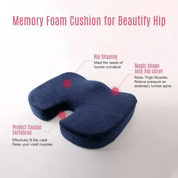 New Yeacher Slow Rebound Seat Cushion Memory Foam Coccyx Pad Tailbone Sciatica Lower Back Pain for Office Desk Chairs Car Seat, Black