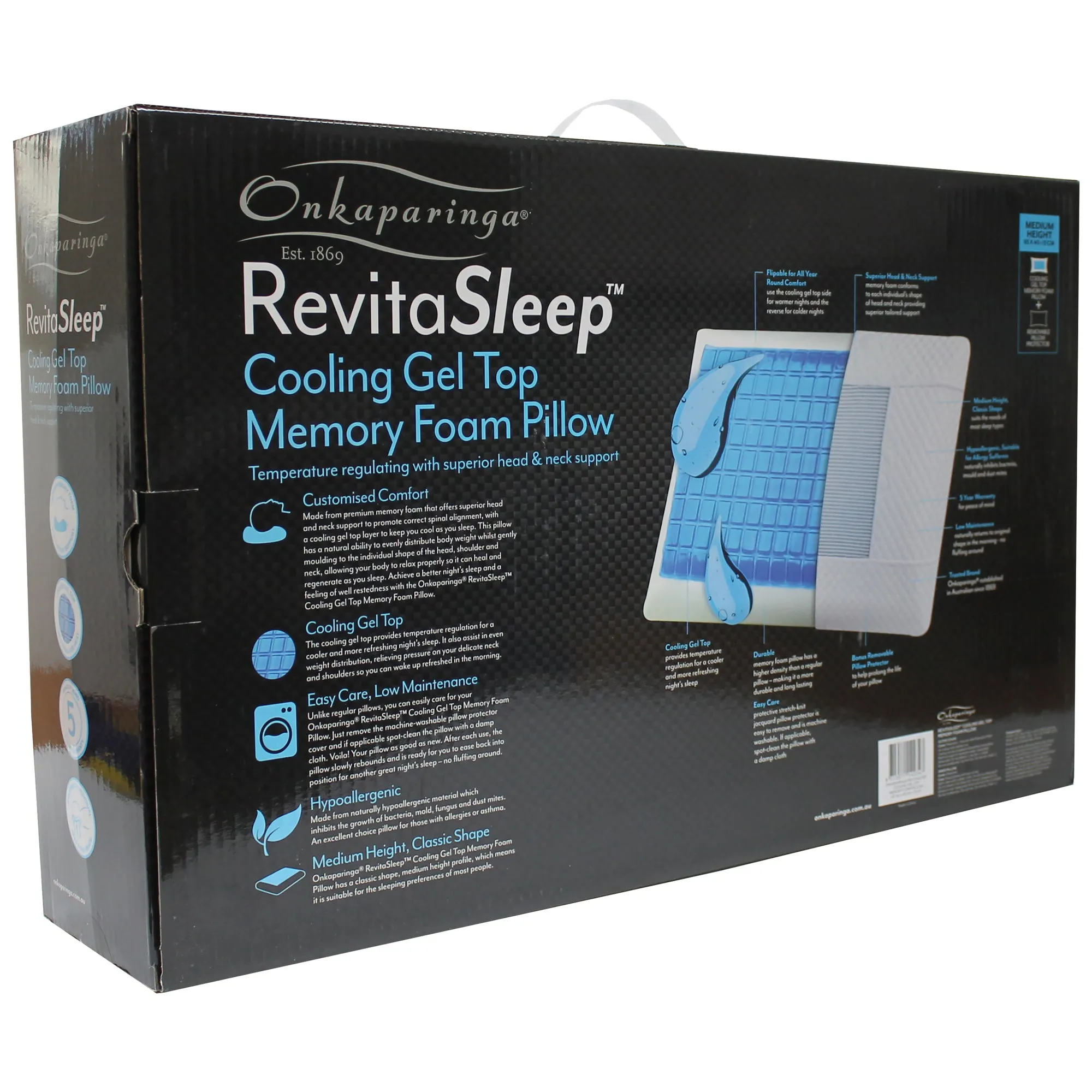 Onkaparinga Revitasleep Cooling Gel Top Memory Foam Pillow