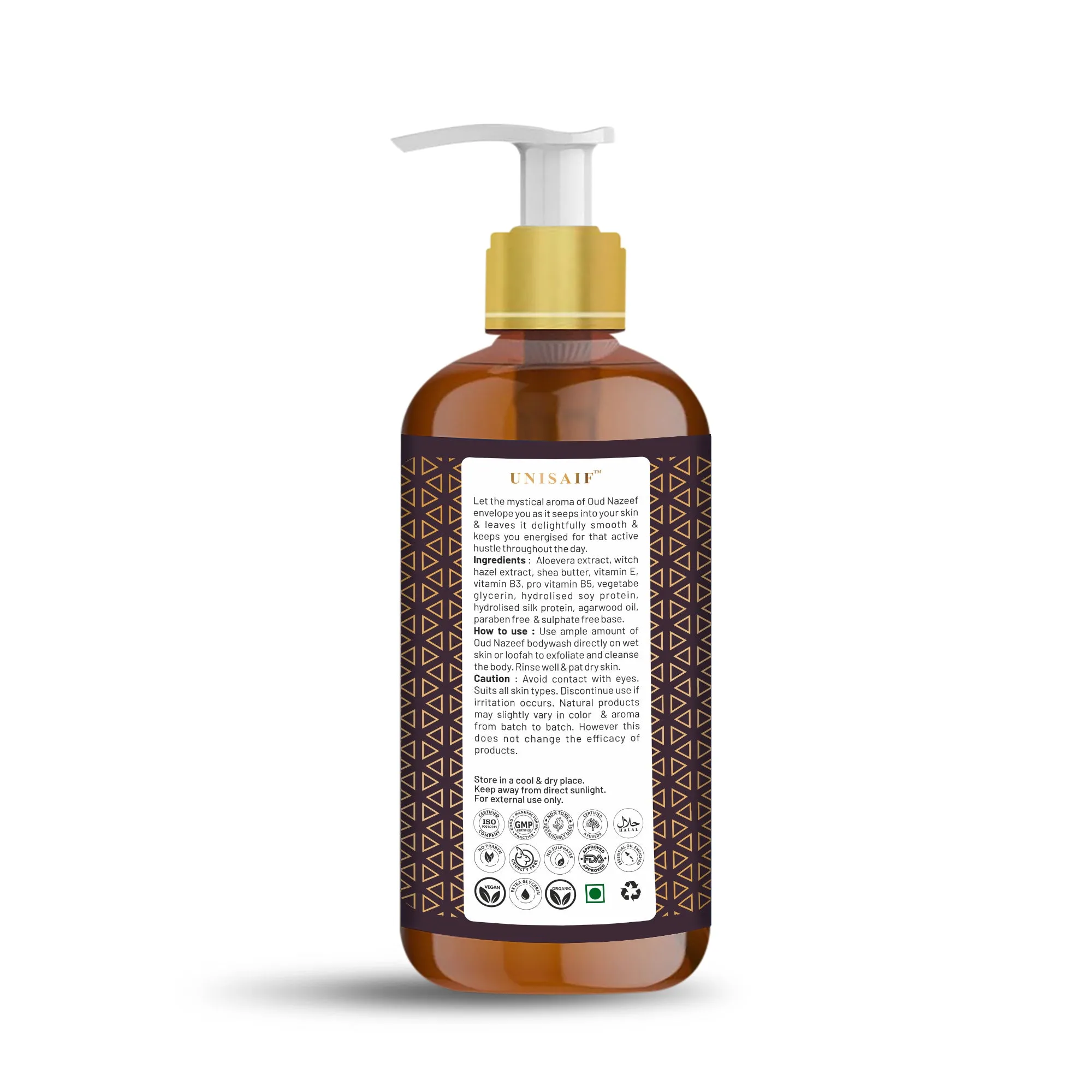 Oud Nazeef Arabian Luxury Organic Body wash (300ml) | Sulphate & Paraben Free| Skin Friendly| Optimum PH| Nourishing