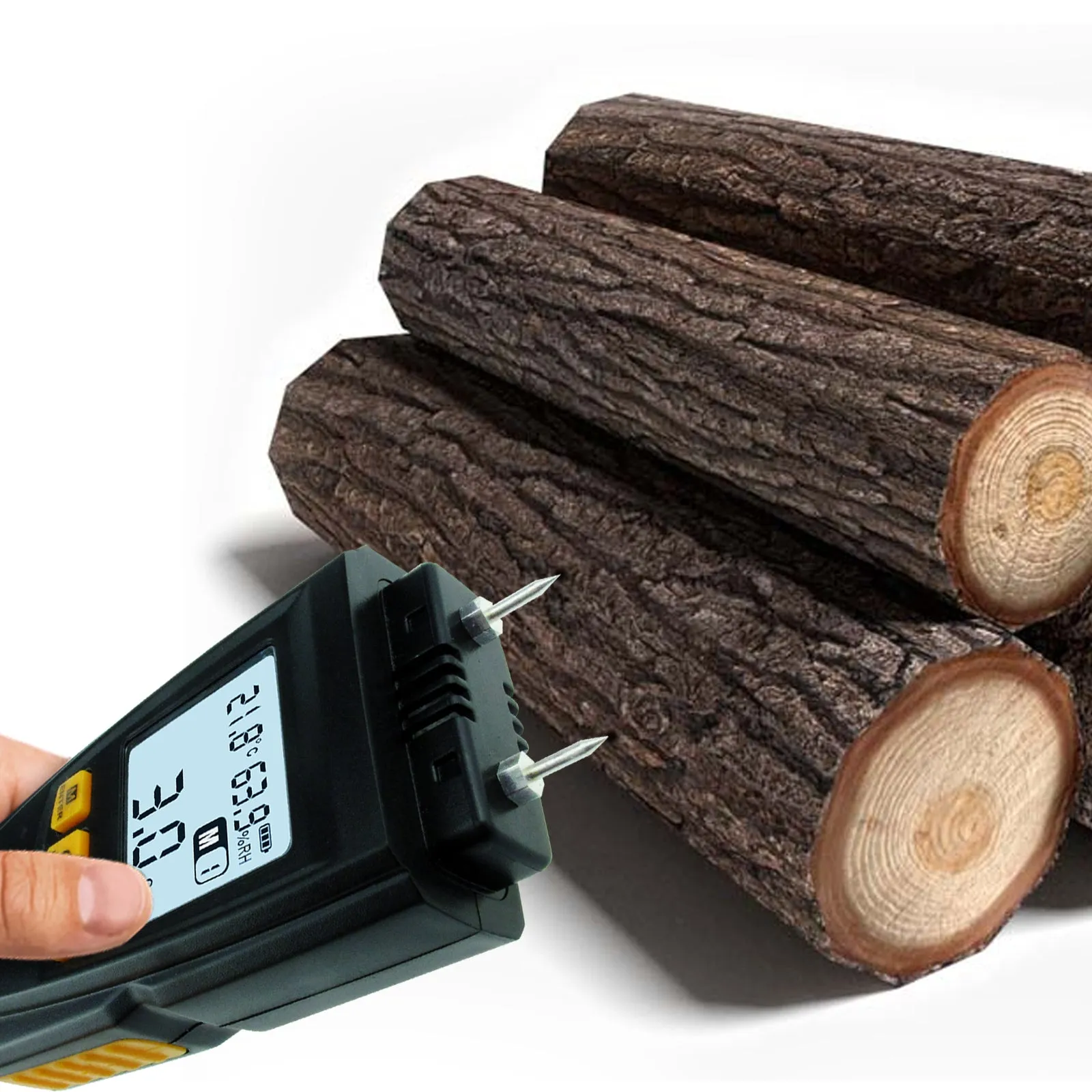 PD_34 Kibeland Instrument Wood Moisture Meter, LCD Display, Built-in Thermometer with Testing Probe, Measuring Range 2~70%, 4 Tree Species