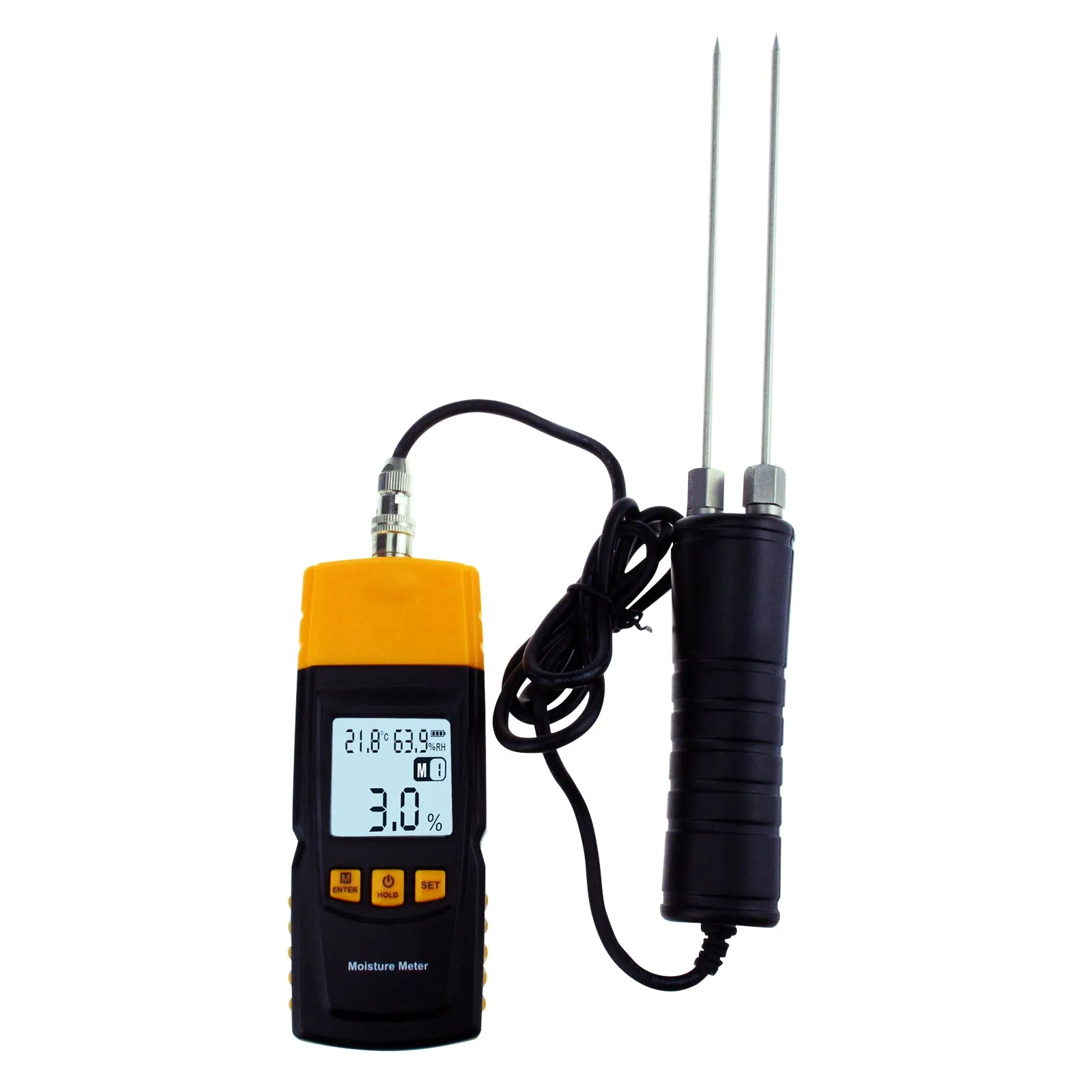 PD_34 Kibeland Instrument Wood Moisture Meter, LCD Display, Built-in Thermometer with Testing Probe, Measuring Range 2~70%, 4 Tree Species