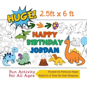Personalized Dinosaur Birthday Coloring Banner, Poster, Paper Table Cover