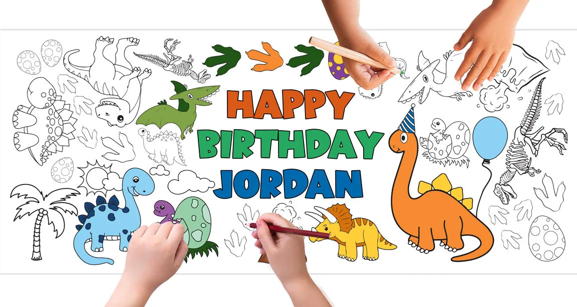 Personalized Dinosaur Birthday Coloring Banner, Poster, Paper Table Cover