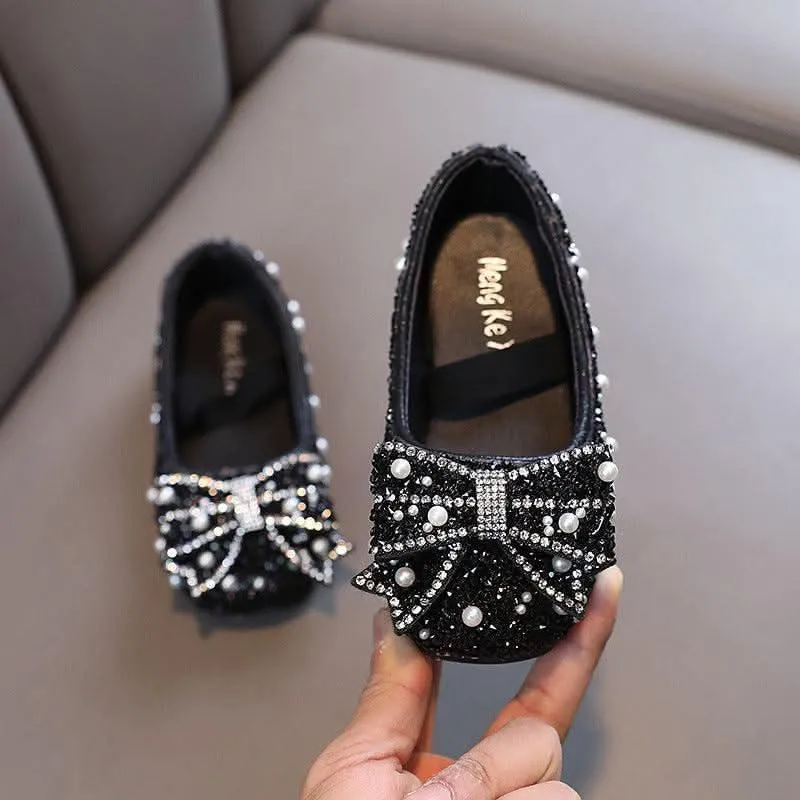 Princess Sparkle Shoes Elegant Bow Shoes for Little Girls Shimmering Princess Shoes