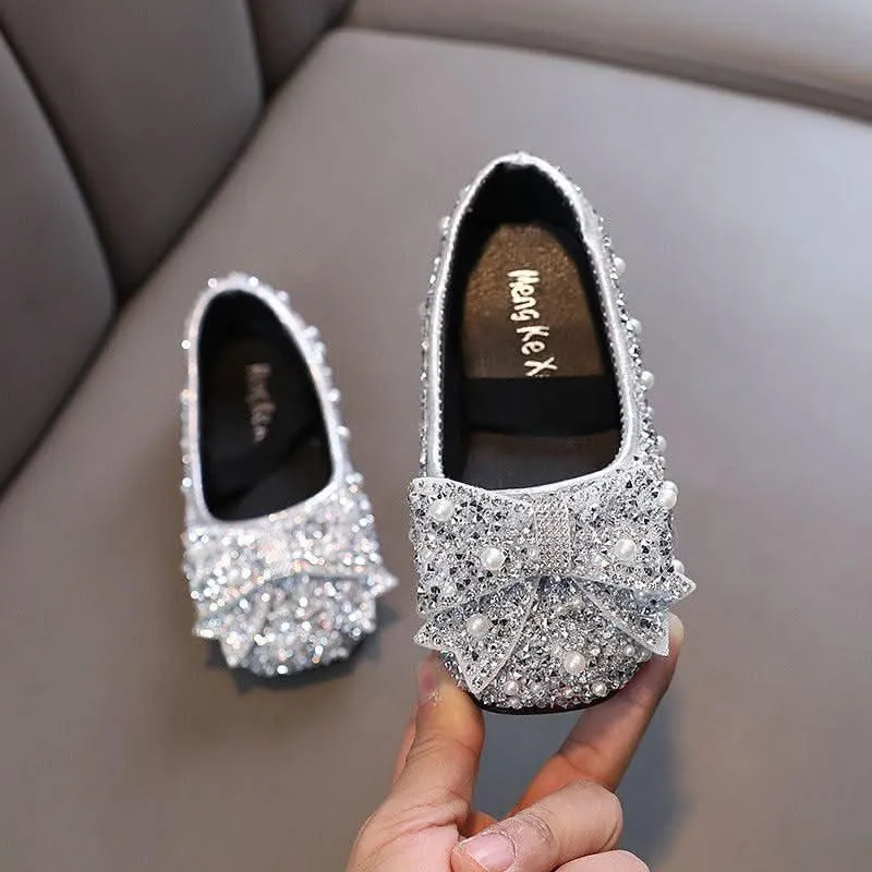 Princess Sparkle Shoes Elegant Bow Shoes for Little Girls Shimmering Princess Shoes