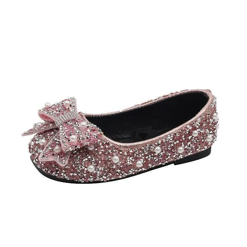 Princess Sparkle Shoes Elegant Bow Shoes for Little Girls Shimmering Princess Shoes