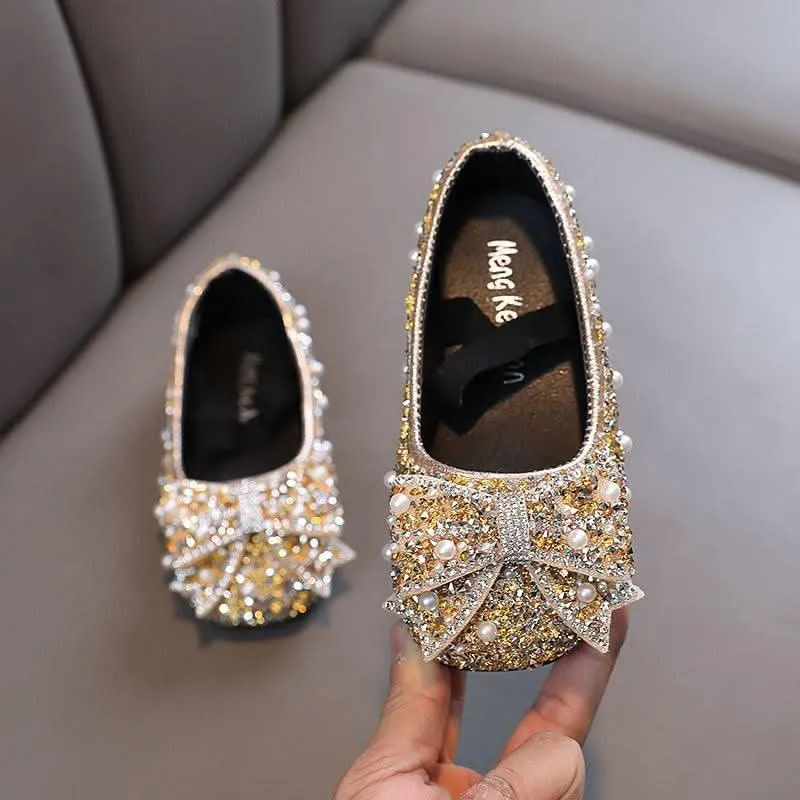 Princess Sparkle Shoes Elegant Bow Shoes for Little Girls Shimmering Princess Shoes