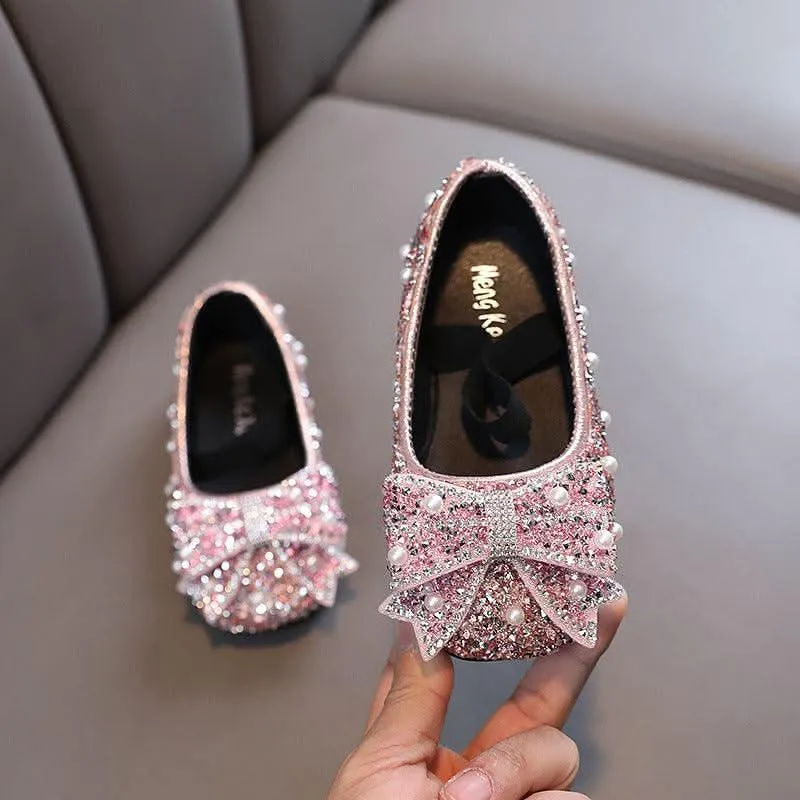 Princess Sparkle Shoes Elegant Bow Shoes for Little Girls Shimmering Princess Shoes