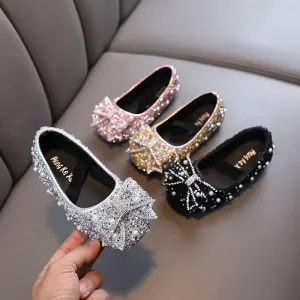 Princess Sparkle Shoes Elegant Bow Shoes for Little Girls Shimmering Princess Shoes