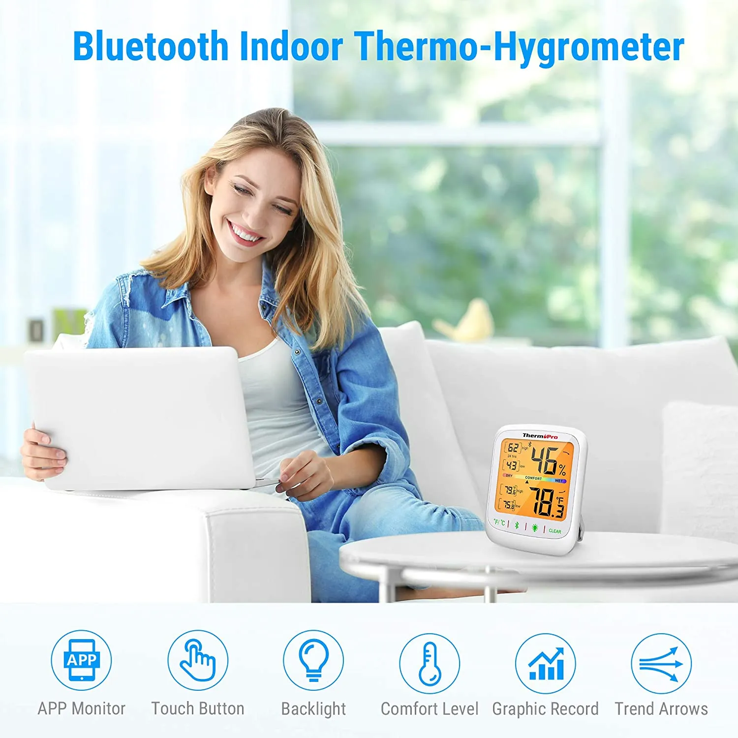 Smart Home Thermometer ThermoPro TP59 Bluetooth Indoor Humidity Monitor