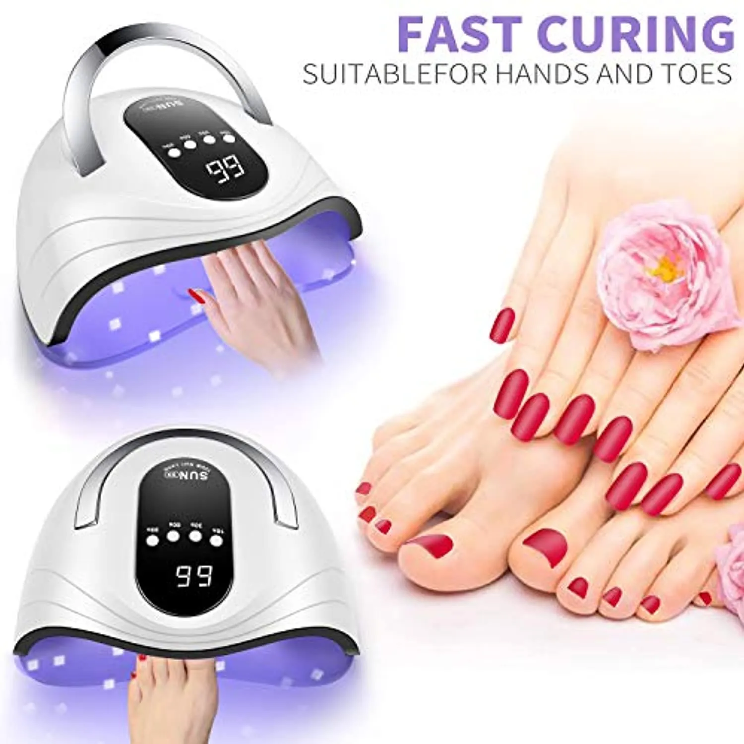 Sunrich UV Gel Nail Lamp 120W LED Nail Light Fast Nail Dryer for Gel Polish Curing with 4 Timers Portable Handle Large Space Automatic Sensor (White)