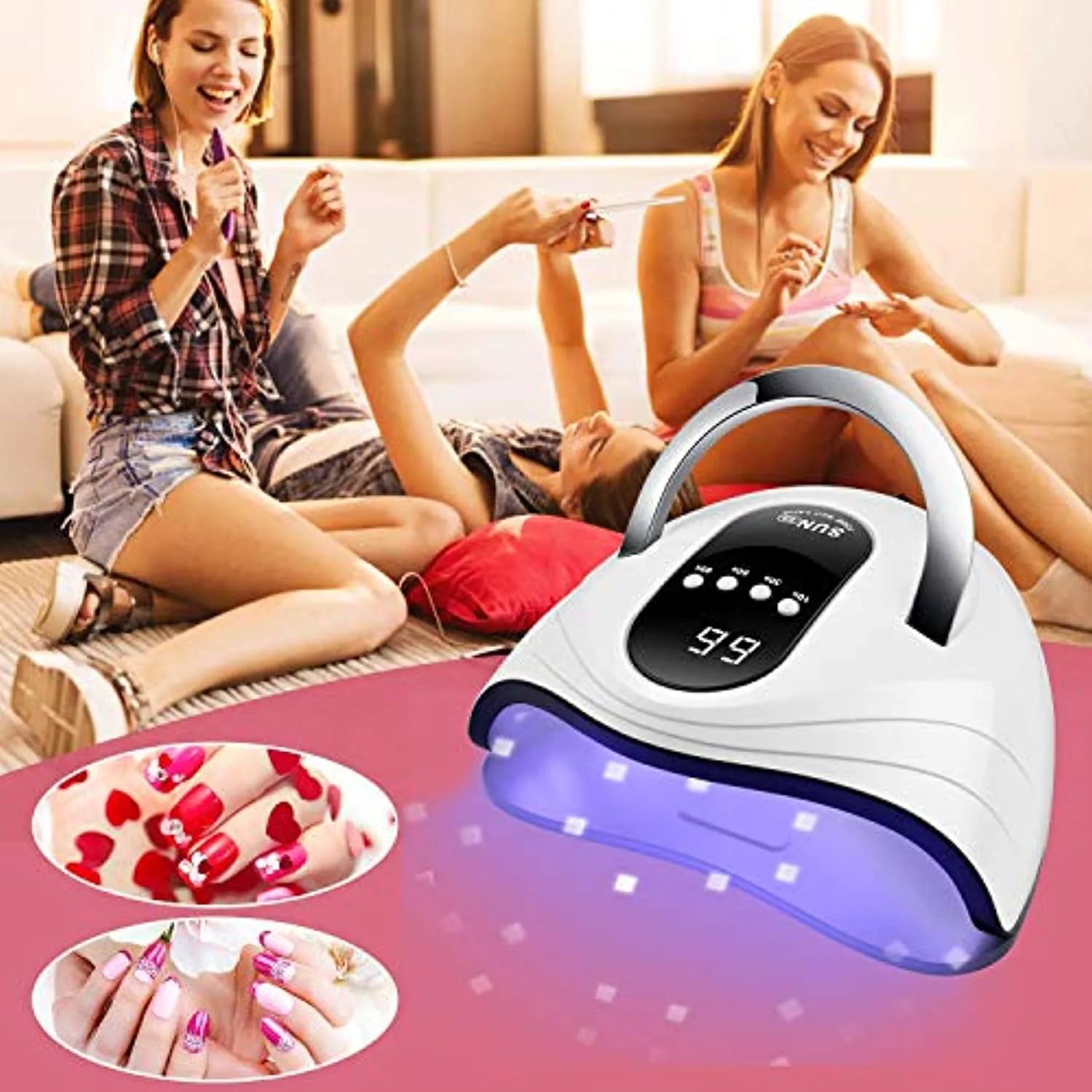 Sunrich UV Gel Nail Lamp 120W LED Nail Light Fast Nail Dryer for Gel Polish Curing with 4 Timers Portable Handle Large Space Automatic Sensor (White)
