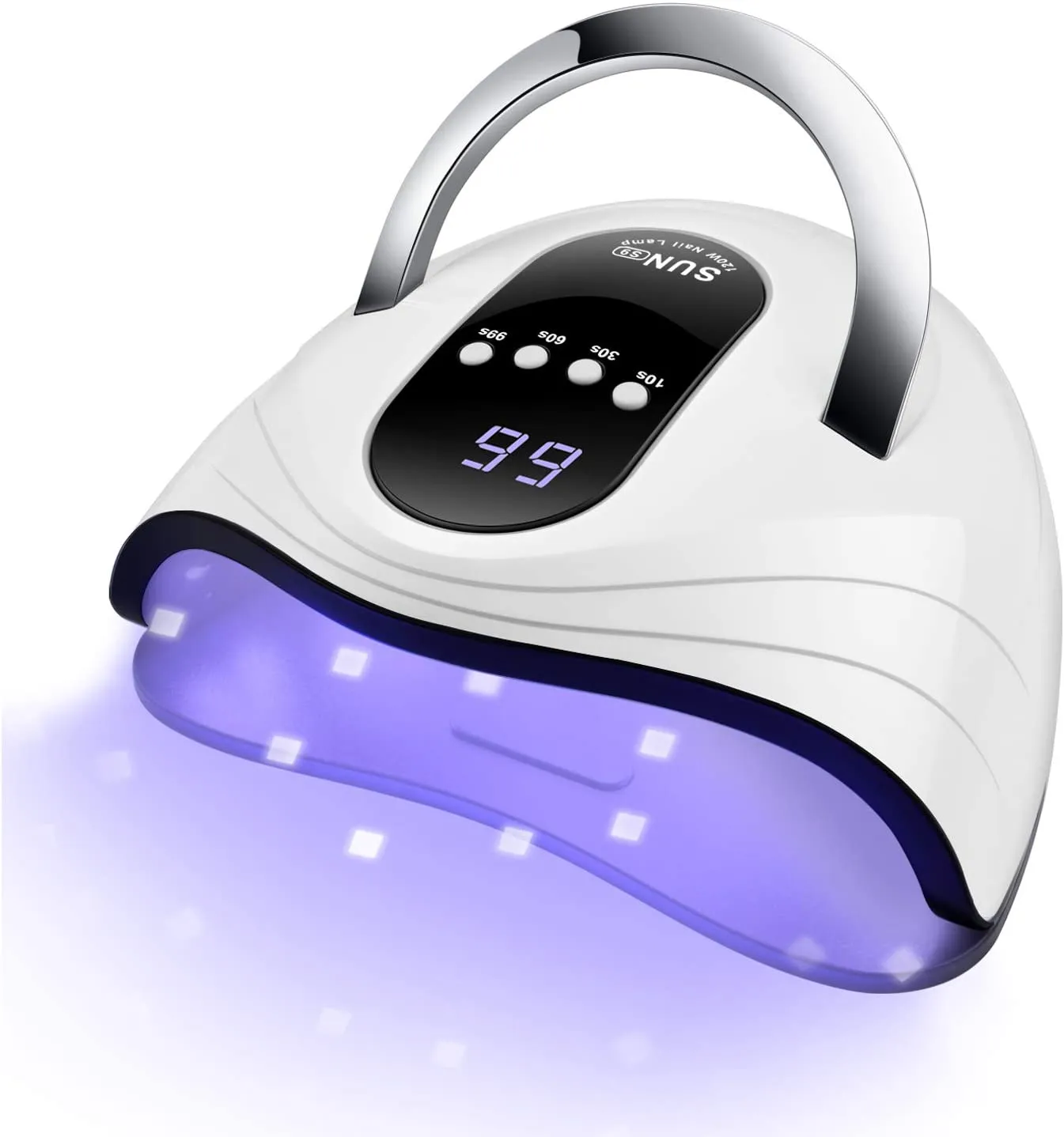 Sunrich UV Gel Nail Lamp 120W LED Nail Light Fast Nail Dryer for Gel Polish Curing with 4 Timers Portable Handle Large Space Automatic Sensor (White)