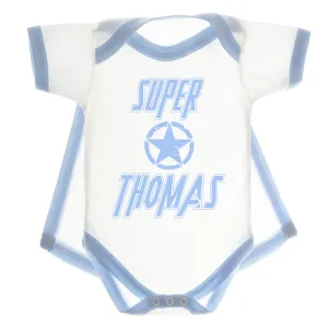 Super Hero Personalised Baby Vest With Detachable Cape (Blue/Pink)
