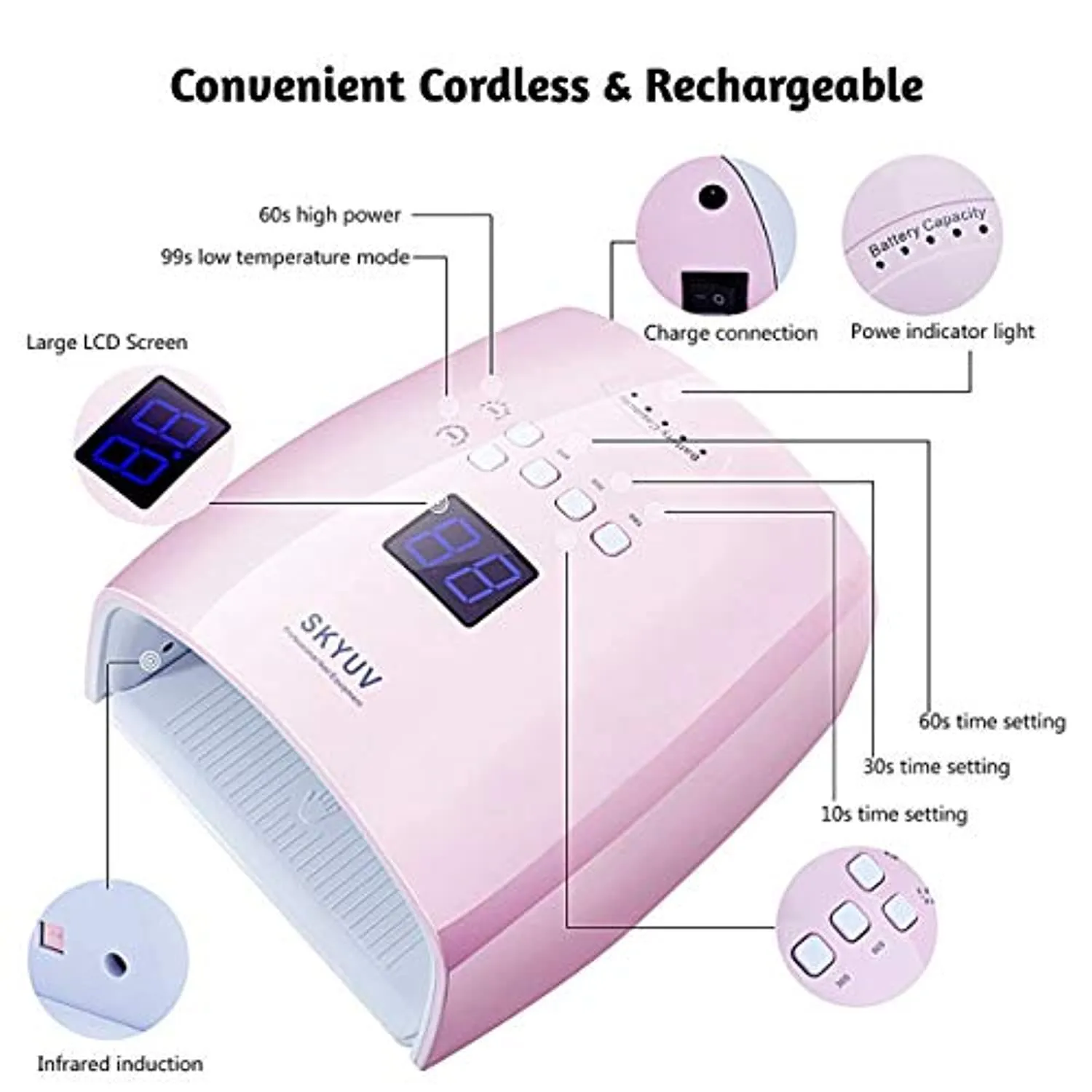 Upgraded SKYUV 48W Rechargeable Pro LED Gel Nail UV Light Wireless UV LED Nail Lamp Cordless Led Light Nail Dryer Curing Lamp for Nails