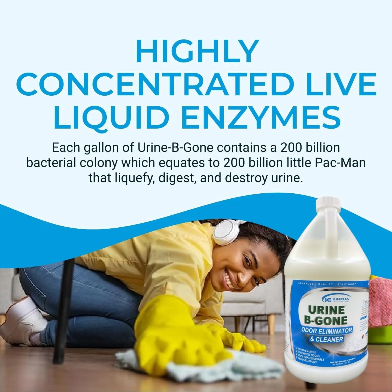 Urine B-Gone, Professional Enzyme Odor Eliminator & Pet Stain Remover, Human, Cat & Dog Urine Cleaner, Effective on Laundry, Carpets & More, Original Scent, 1 Gallon