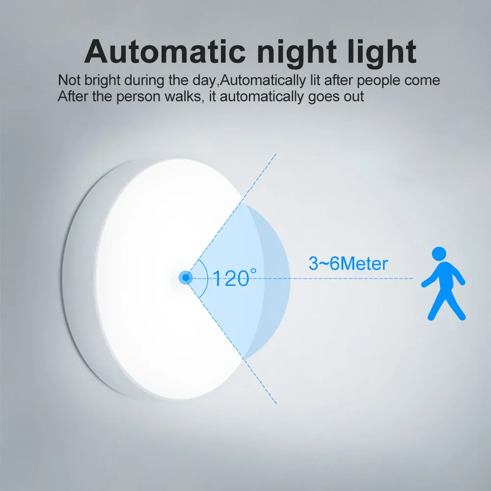 USB Rechargeable Wall Lamp 6 LEDs Wireless PIR Motion Sensor Night Light