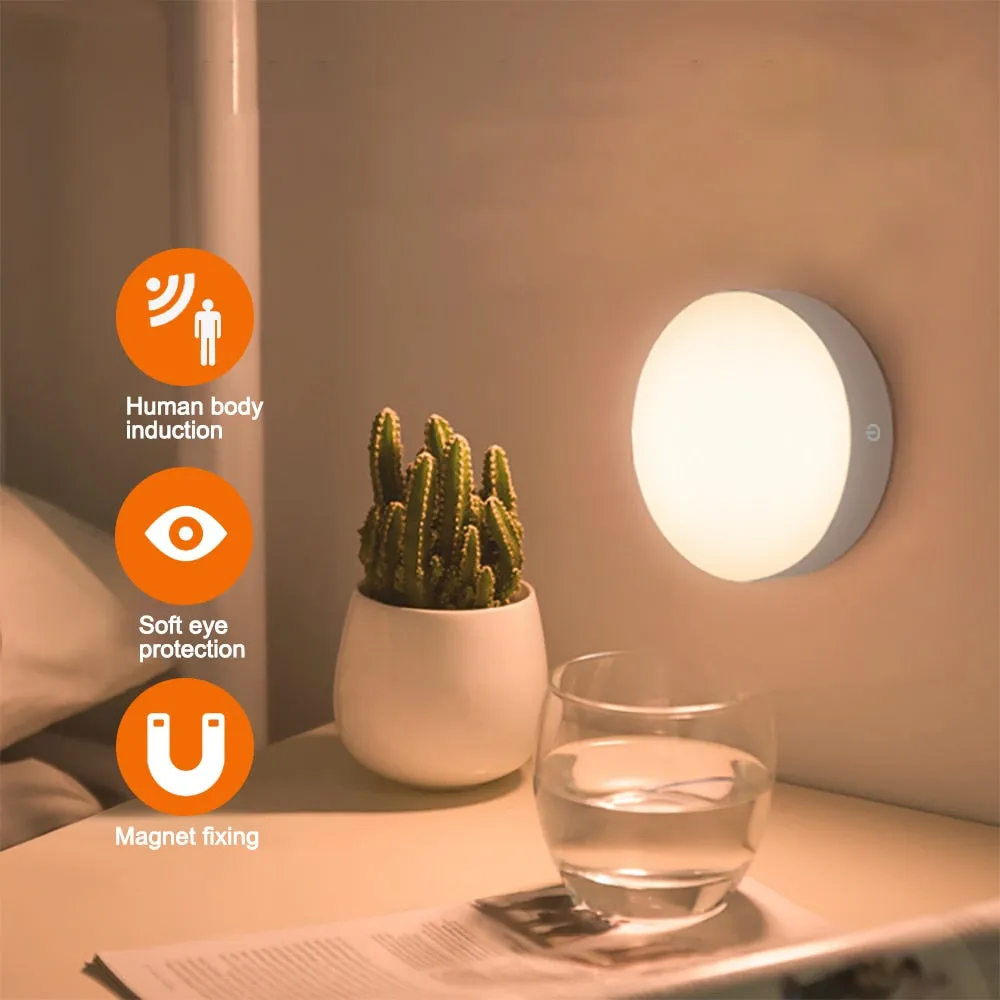 USB Rechargeable Wall Lamp 6 LEDs Wireless PIR Motion Sensor Night Light
