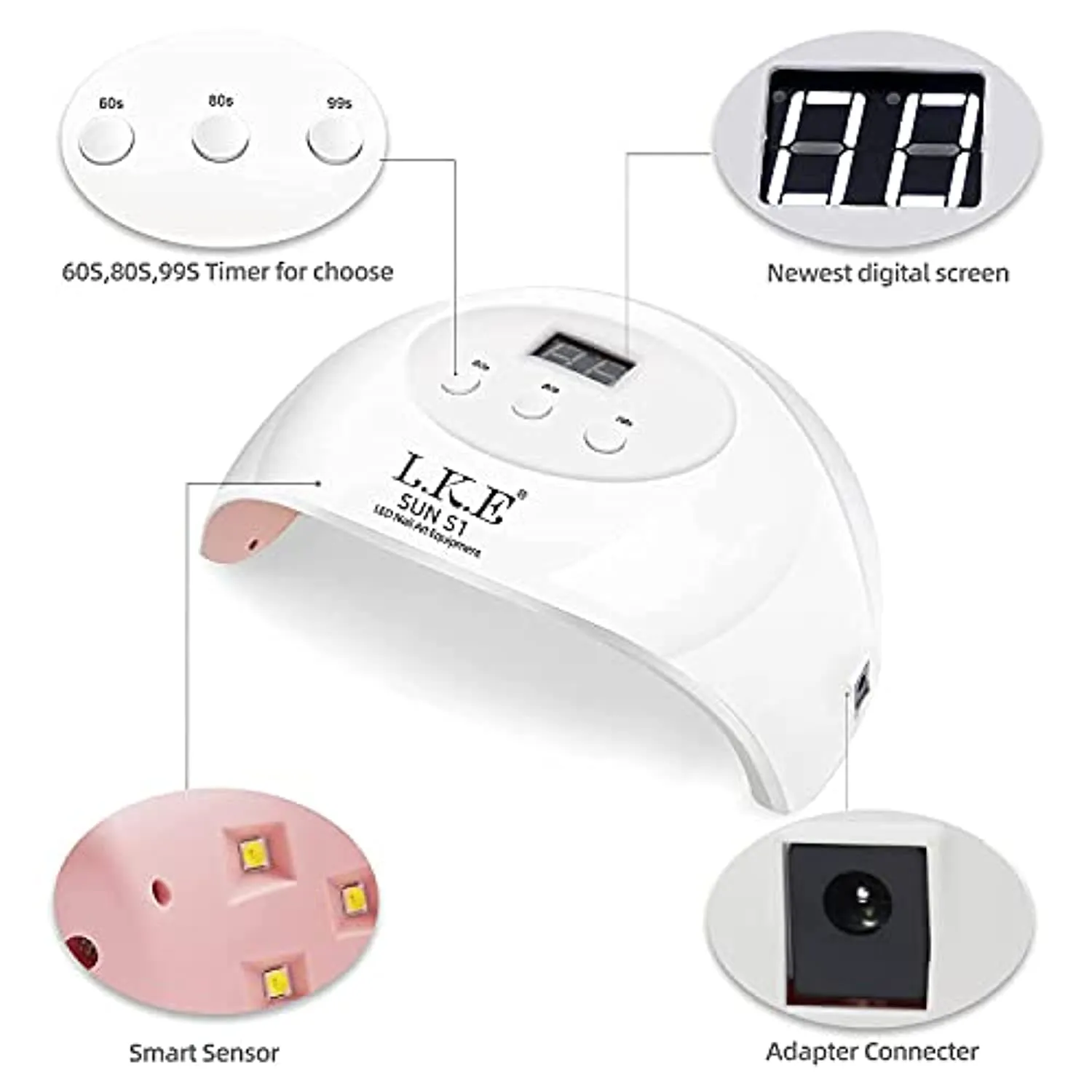 UV LED Nail Lamp, LKE Nail Dryer 72W Gel Nail Polish Curing Lamp UV Nail Lamp LED Nail Lamp for Gel Nail Polish Kit Nail Light Nail Art Accessories White
