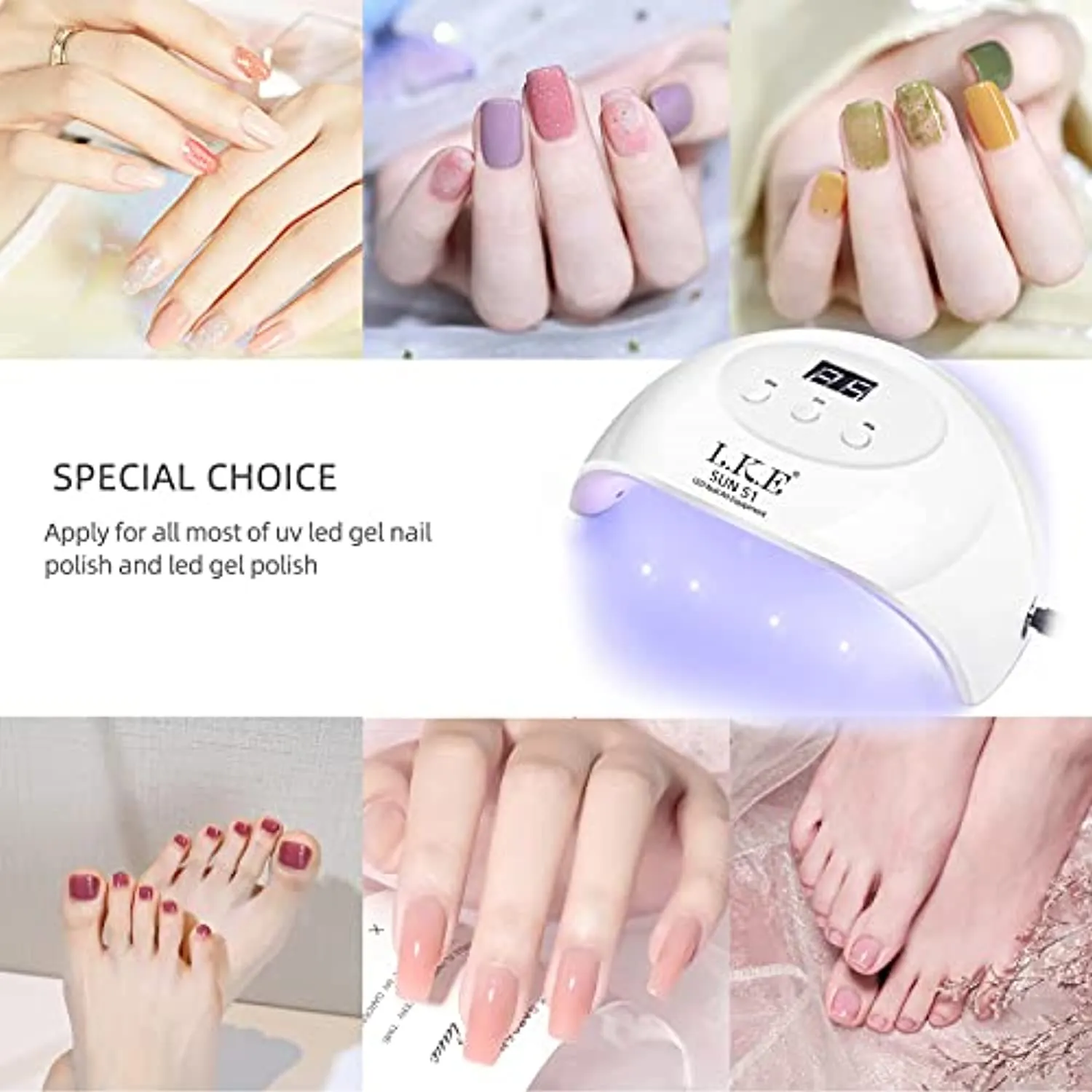 UV LED Nail Lamp, LKE Nail Dryer 72W Gel Nail Polish Curing Lamp UV Nail Lamp LED Nail Lamp for Gel Nail Polish Kit Nail Light Nail Art Accessories White