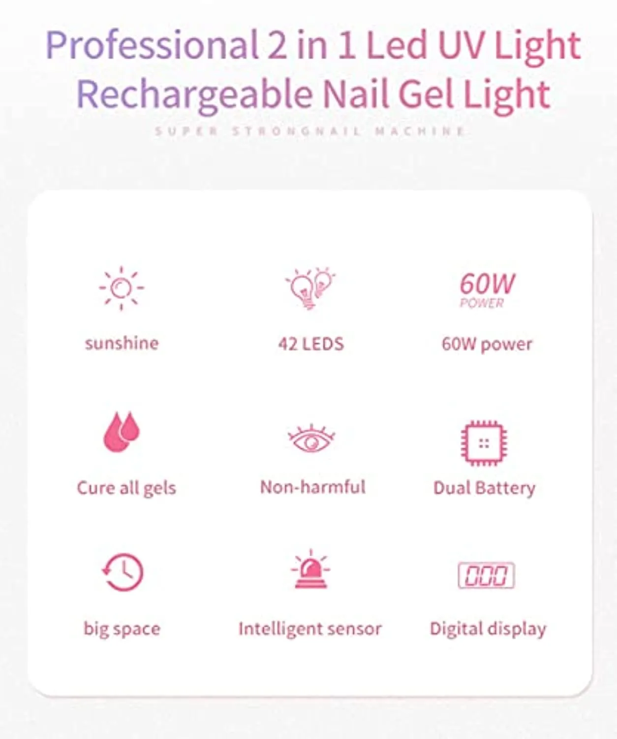 UV LED Nail Lamp Rechargeable 60W Nail Dryer Gel Nail Curing Lamps Portable Nail Light