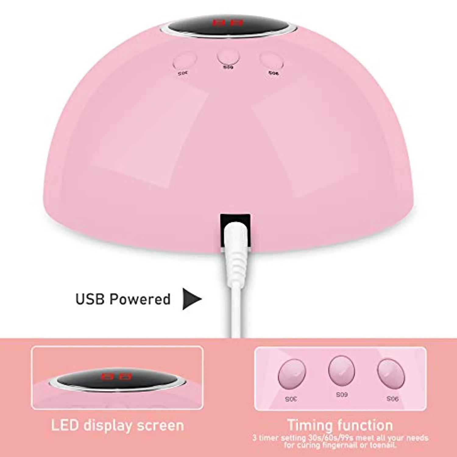 UV LED Nail Lamp,24W Gel Nail Lamp with 3 Timer Setting,Golspark Nail Dryer Professional Nail Art Tools with Automatic Sensor, LCD Display USB Nail Lamp for Fingernail and Toenail Curing(Pink)