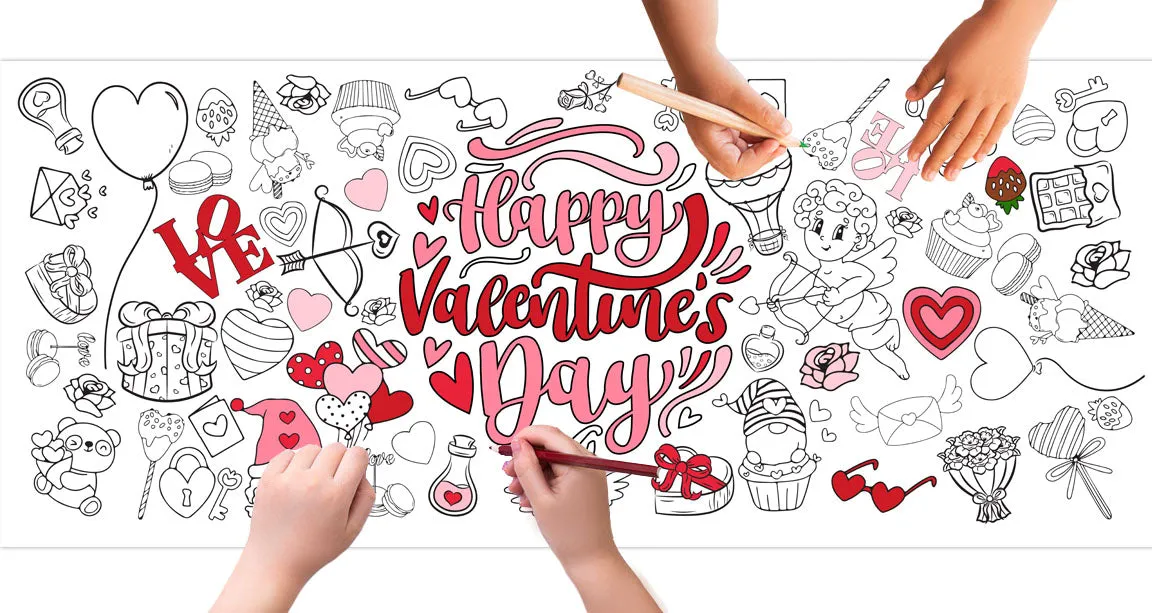 Valentine's Day Coloring Banner, Poster, Paper Table Cover