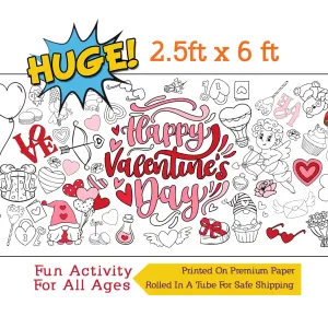 Valentine's Day Coloring Banner, Poster, Paper Table Cover