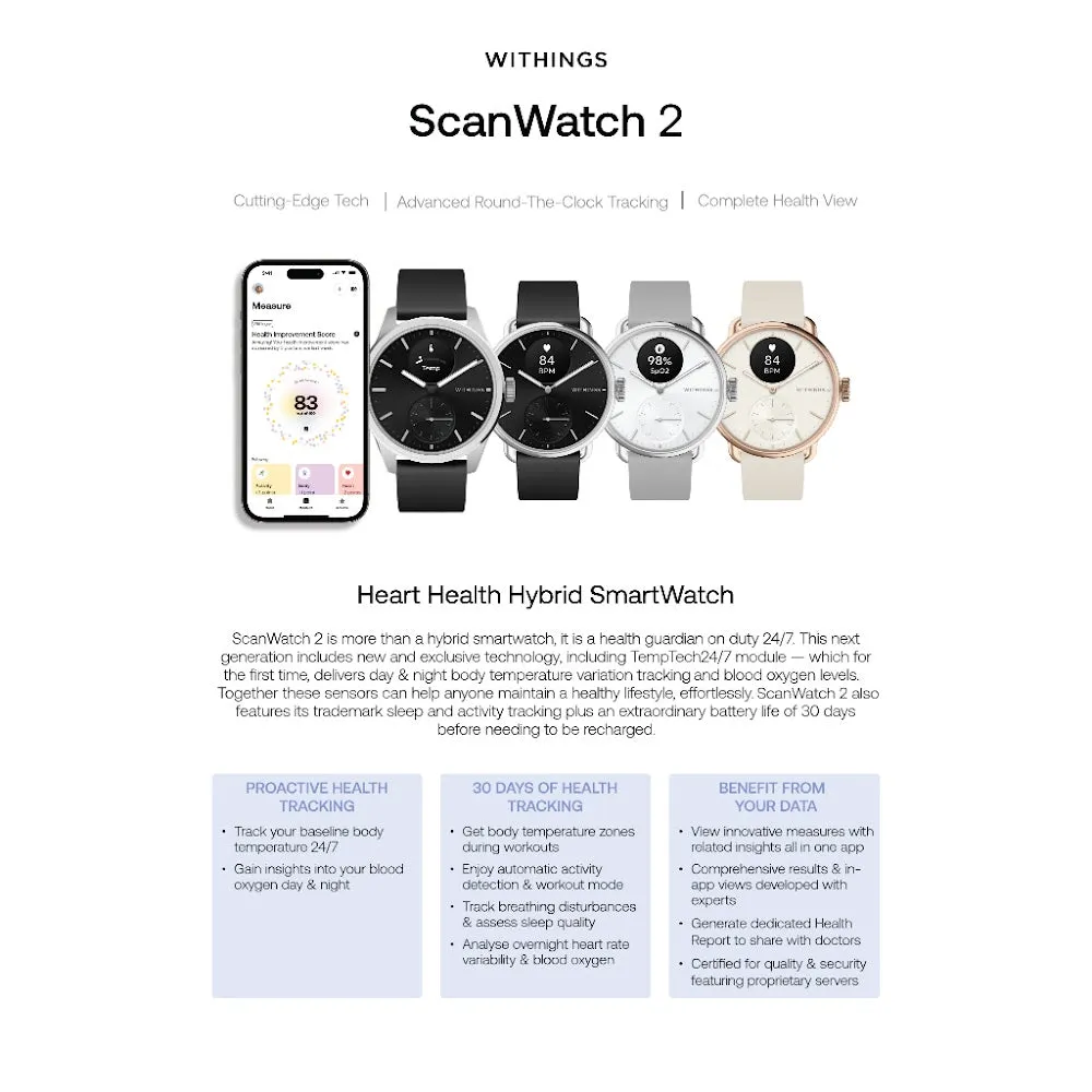 Withings HWA10, All-Int ScanWatch 2 Black 42mm