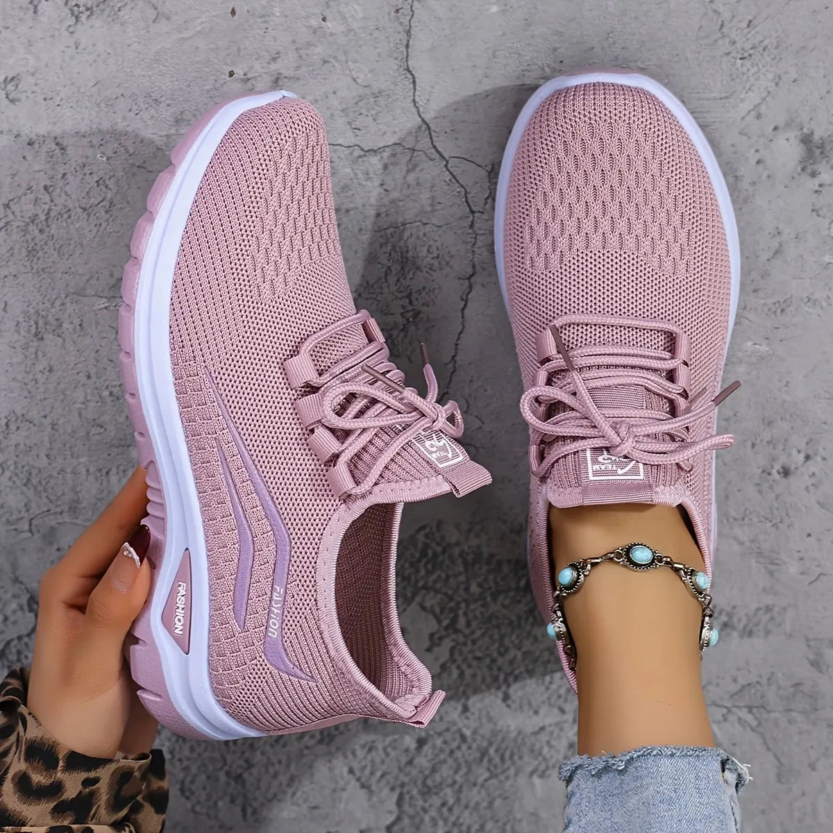 Women's Knit Trainers - All-Season Lace-Up Walking Shoes