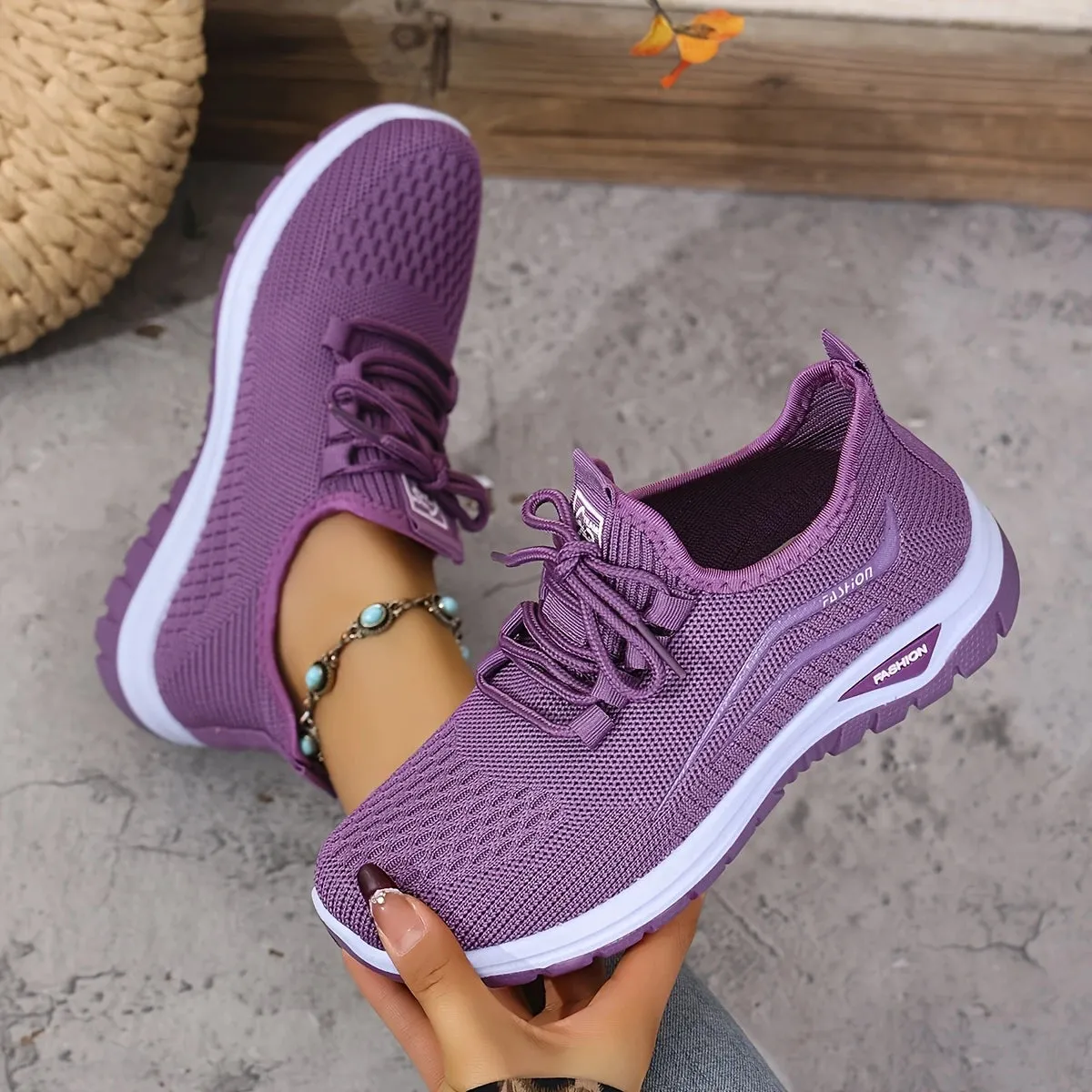 Women's Knit Trainers - All-Season Lace-Up Walking Shoes