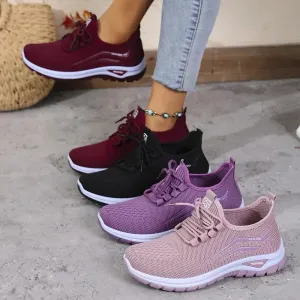 Women's Knit Trainers - All-Season Lace-Up Walking Shoes