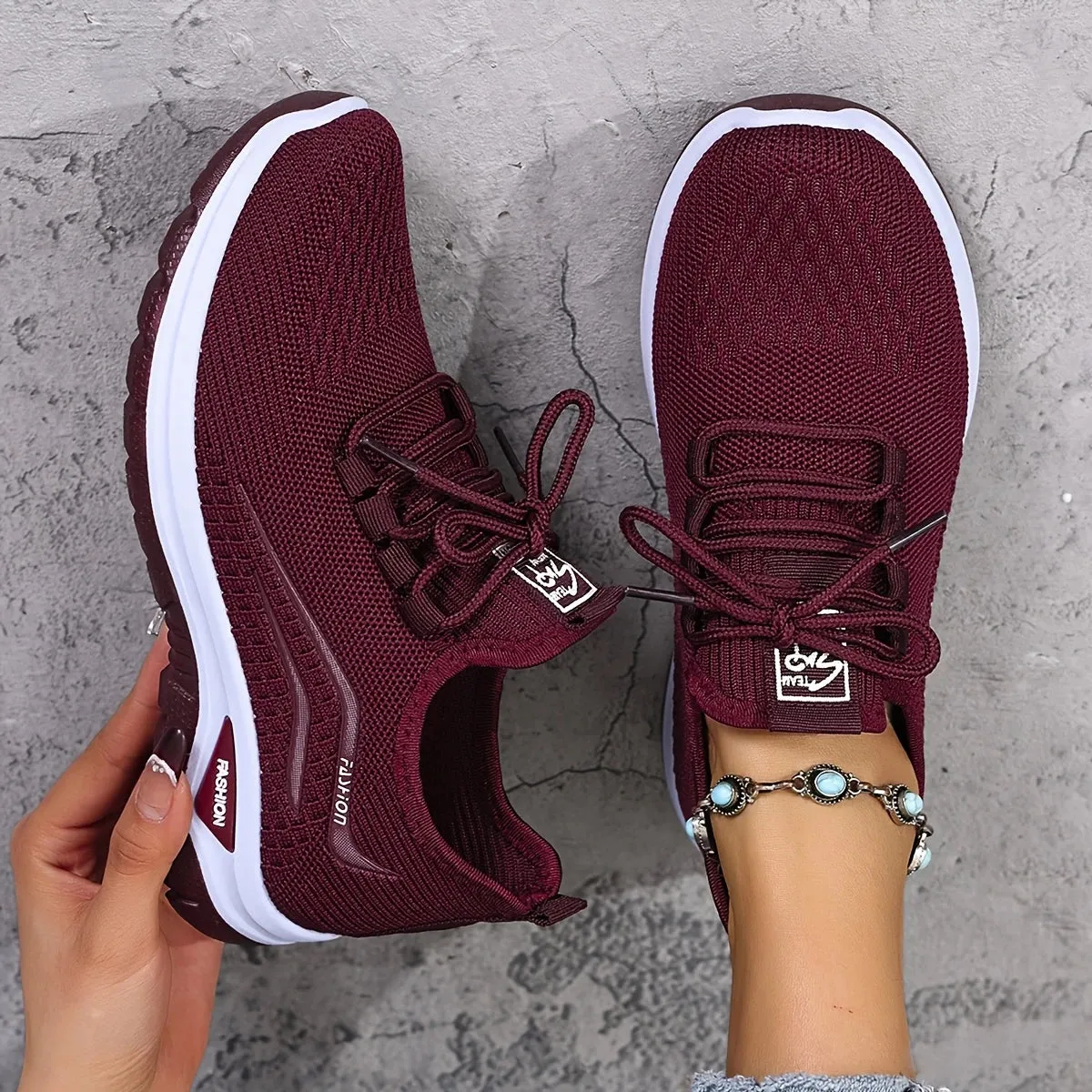 Women's Knit Trainers - All-Season Lace-Up Walking Shoes